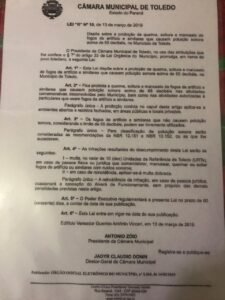 A Lei, sugerida pela vereadora Olinda Fiorentin era esta